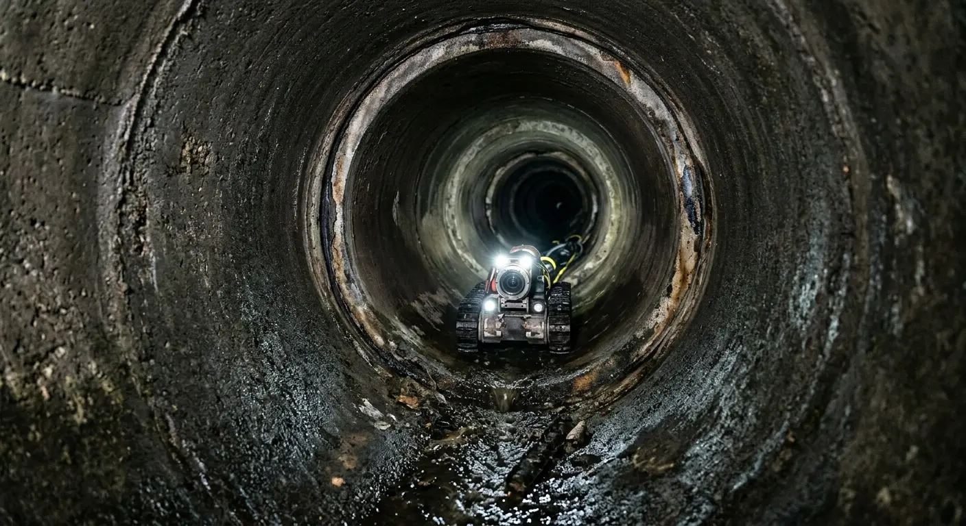 Robotic sewer camera inspecting pipe interior for Drain Snake Service in East Pasadena